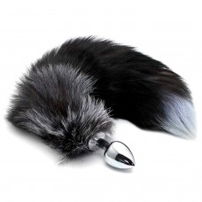 Металева анальна пробка Лисячий хвіст Alive Black And White Fox Tail S, діаметр 2,9 см